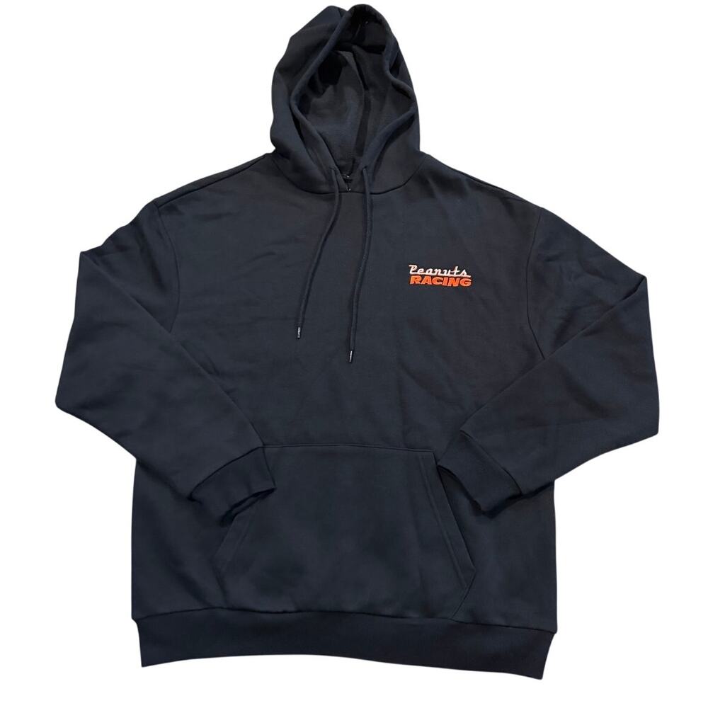 Peanuts Racing 1950 Snoopy Hoodie Sweatshirt Black Grophic Medium Cotton Blend